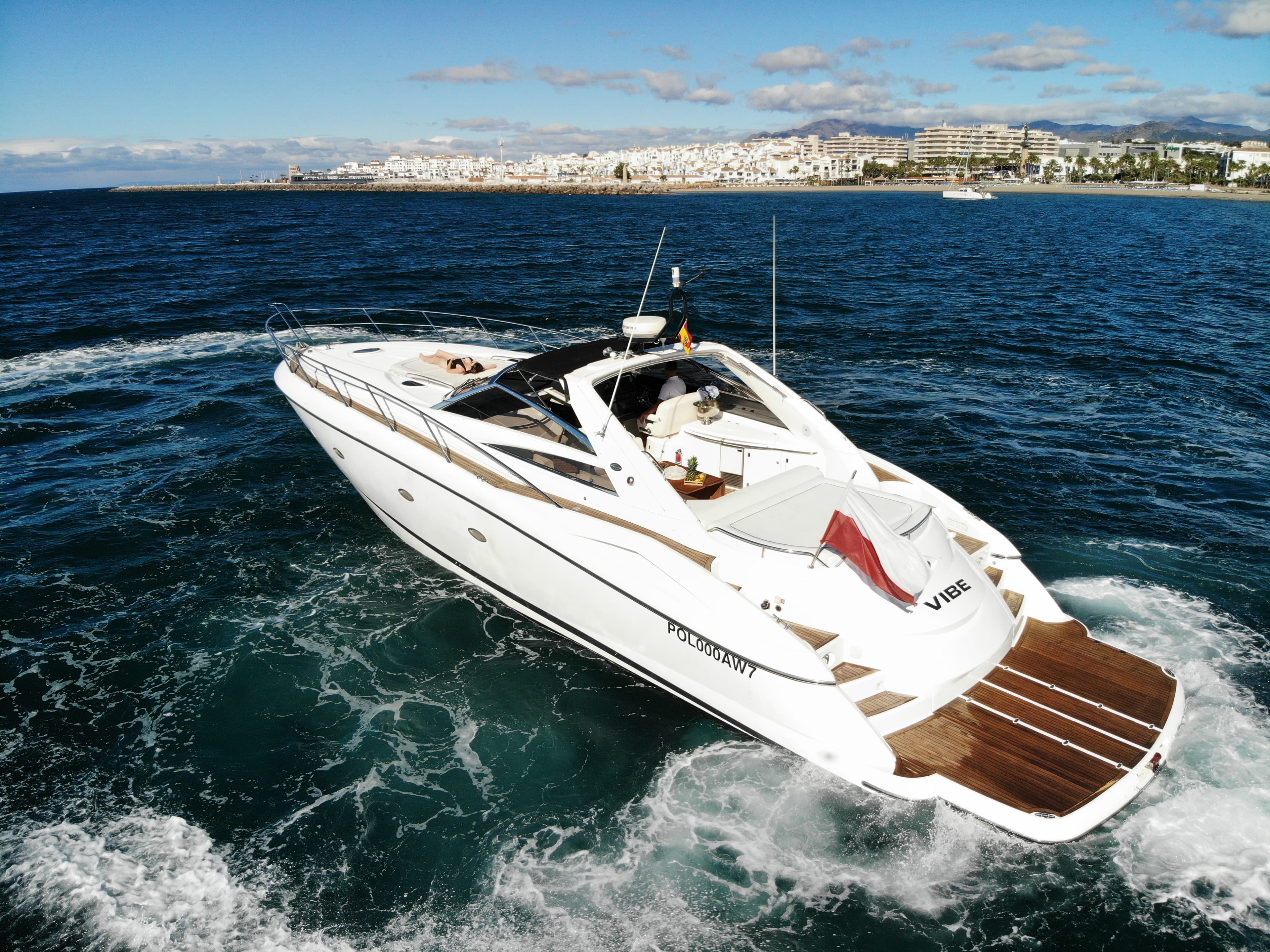 Sunseeker Predator 55 "Vibe" exterior — yacht charter Marbella